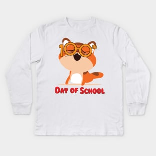 Cute Cat 100th Day Of School Gifts Kids Long Sleeve T-Shirt